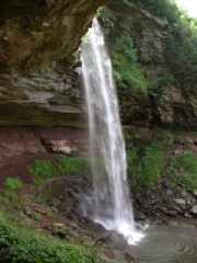 View of the falls from the beneath the overhang.