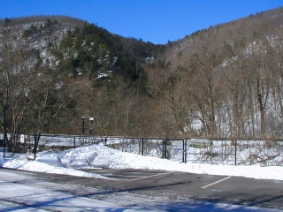 In winter, the falls are clearly visible from the parking lot.