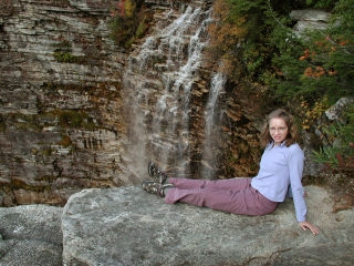 Zhanna finds a nice ledge overlooking the falls.