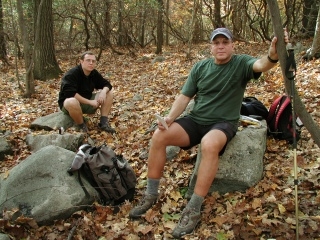 Rich and Aaron during a rest break at the Bull Hill Junction geocache.