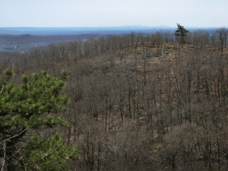 View from the western ridge of West Mountain.  The New York City skyline is barely visible in the distance.