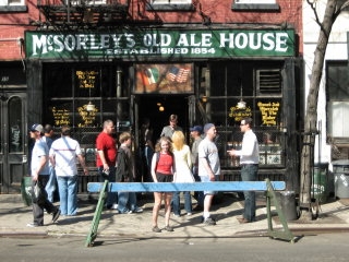 Here you go, R!!!  I was so looking forward to enjoying a pint of McSorley's at McSorley's ... but the place was a mob scene and though we we able to get in the door — just barely — we couldn't get anywhere near the bar.