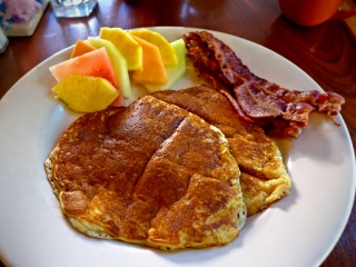 Johnny's awesome pancakes, and the second-best bacon in Bar Harbor!