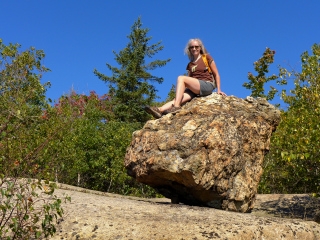 Atop a great boulder, halfway up Great Hill
