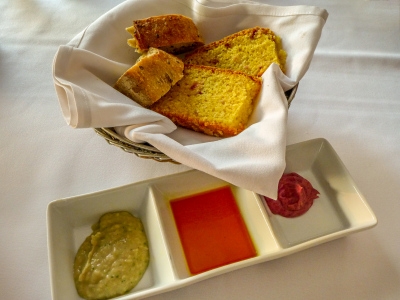 Multigrain and cornbread with dipping sauces
