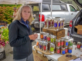 Sampling trail mix at Lucy's Granola stand