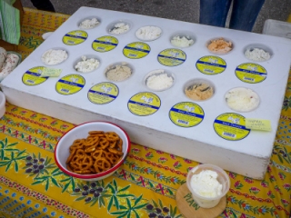Artisan goat cheeses at Sunset Acres Farm stand
