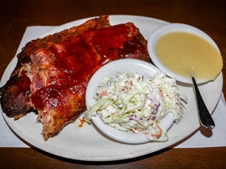 Amazing baby back ribs, cole slaw and applesauce