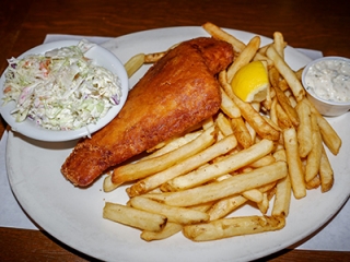 Beer battered fish & chips with cole slaw