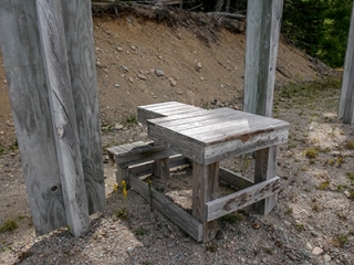 Well-built shooting bench used for rifle target practice