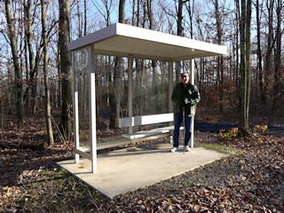 There are at least four of these bus-stop like shelters along the various trails.  It was unexpected and quite funny to see them in the woods.