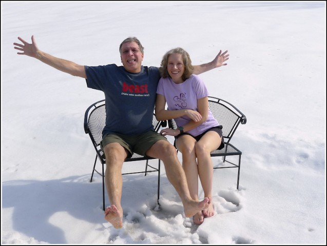 Rich and Zhanna sunbathe in snow