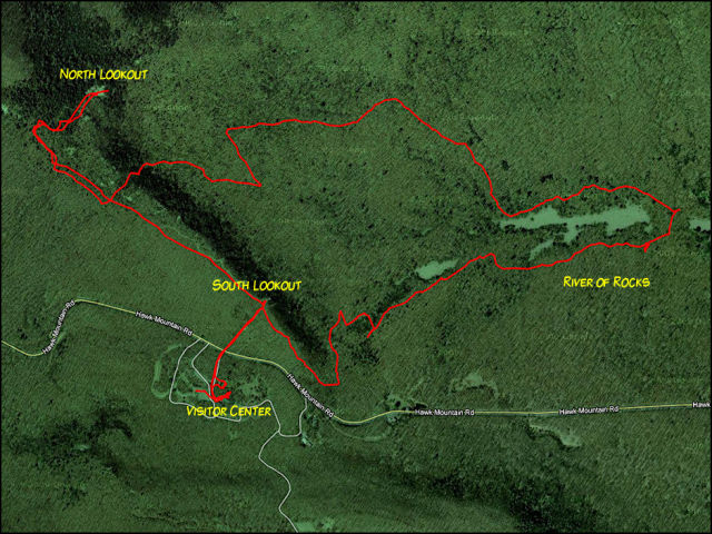 GPS tracklog of our entire hike at Hawk Mountain Sanctuary.