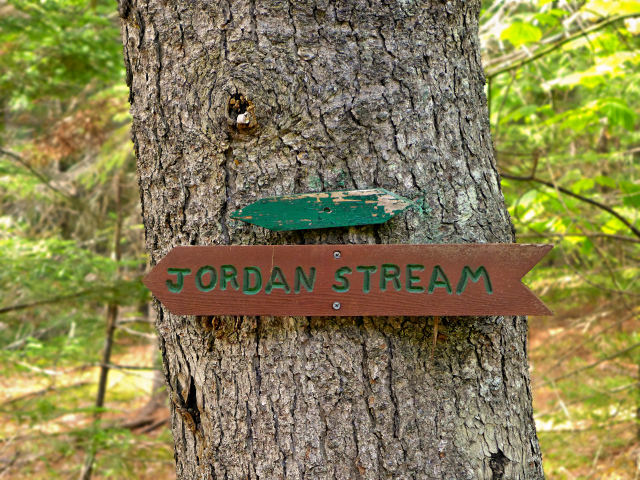 Original trail sign on the Jordan Stream Trail